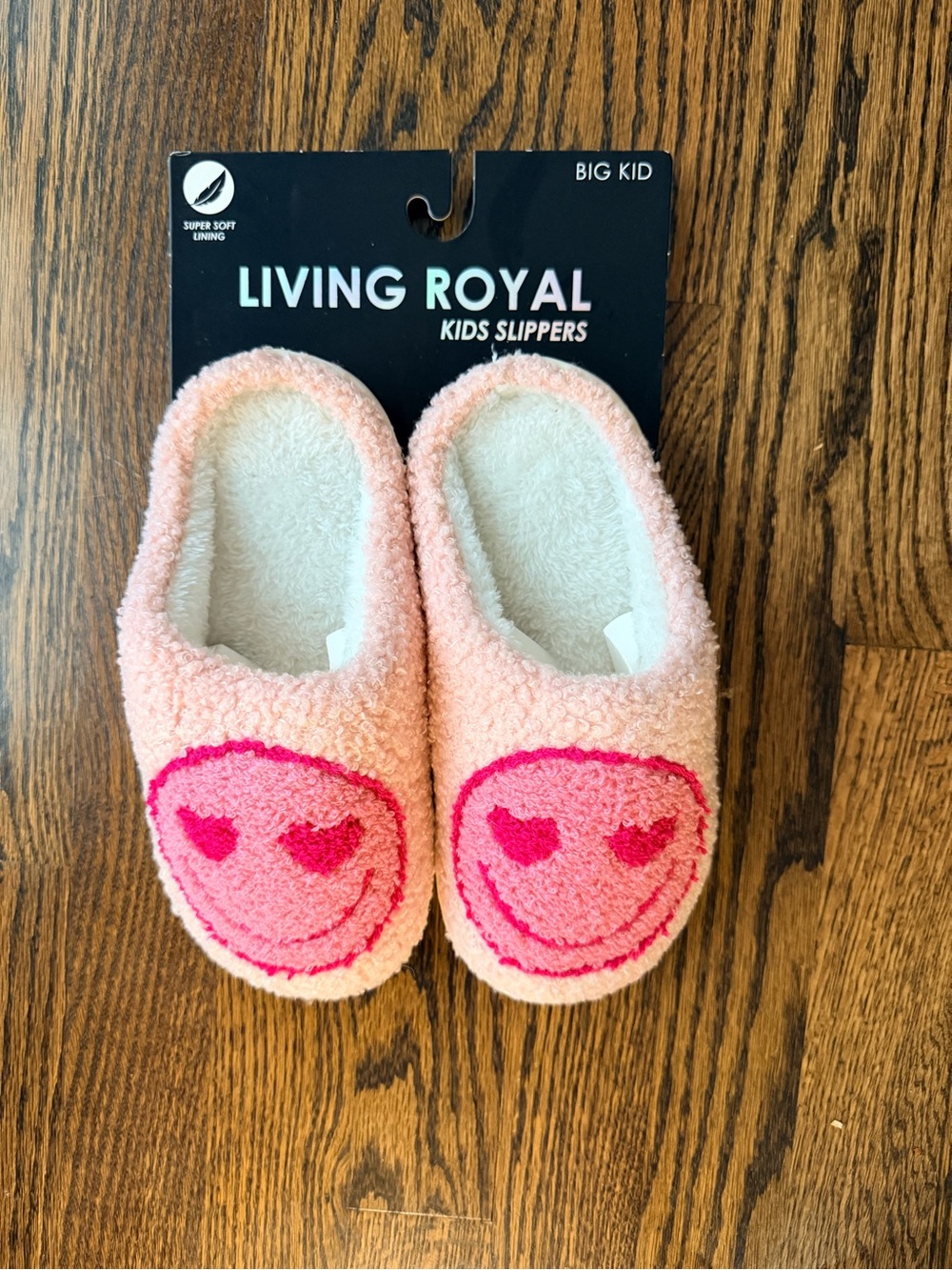 NWT Living Royal Kids Pink Heart-Eyes Slippers - Big Kid